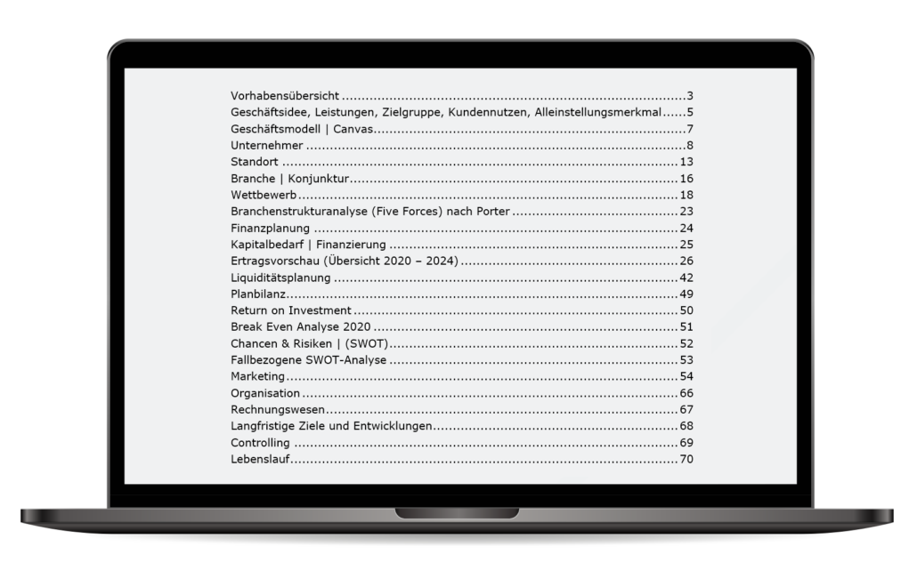 Businessplan Inhaltsverzeichnis