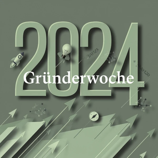 Gründerwoche 2024 - Dynamische Darstellung mit Pfeilen und Business-Symbolen